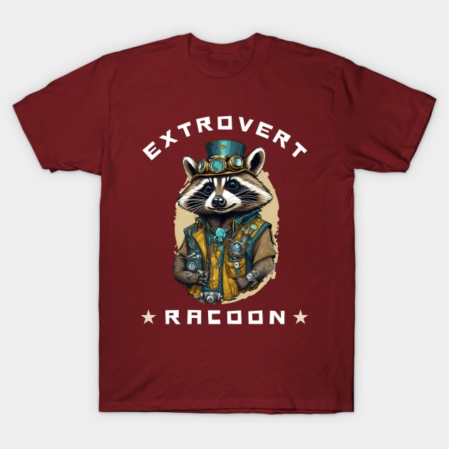 Extrovert Raccoon Streetwear Style Urban Chic Illustration T-Shirt by DTG Pro